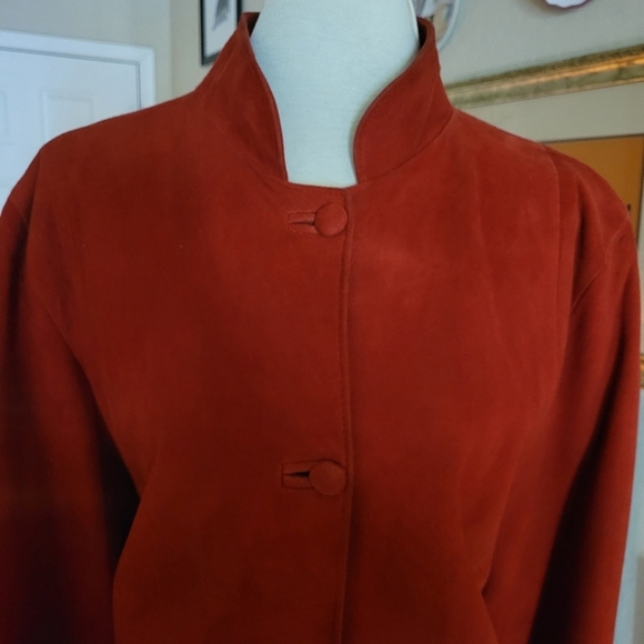 80's SIROCCO Red Lambs Skin High Collar Midi Coat‎ - Picture 4 of 8